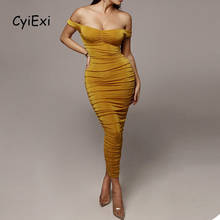 CyiExi-vestido Midi de terciopelo con hombros descubiertos para mujer, elegante, fruncido, talla grande, ajustado, Sexy, 2XL 2024 - compra barato