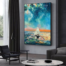 100%Hand Painted  Starry sky Ocean ship Oil Painting Canvas For livingRoom Bedroom Decoration Modern Painting Art Frameless 2024 - buy cheap