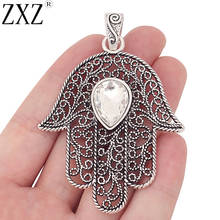 ZXZ 2pcs Tibetan Silver Large Filigree Hamsa Hand & Rhinestone Crystal Charms Pendants for Necklace Jewelry Making Findings 2024 - compre barato