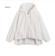 Women Fashion Faux Fur Coat Winter  Casual Hooded Slim Long Sleeve Faux Fox Fur Winter Jacket Women 2024 - buy cheap