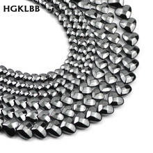 Hgklbb miçangas de pedra de hematita, 4/6/8mm contas facetadas em forma de coração, espaçadores soltos para fazer jóias, pulseiras diy 2024 - compre barato