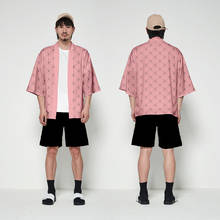 Camisa tipo Kimono para hombre, cárdigan informal, ropa de calle, abrigo Harajuku japonés de moda rosa con estampado a cuadros de diamantes, chaquetas asiáticas 2024 - compra barato