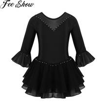 FEESHOW Kids Toddler Girls Dresses Clothes Flare Sleeves Mesh Splice Rhinestone Figure Ice Skating Ballet Dance Leotard Dress 2024 - buy cheap