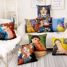 Home Pillow Decoration Girls And Cat Painting Cushion Decorative Pillows Home Decor Sofa Throw Pillow  Christmas Decorations 2024 - buy cheap