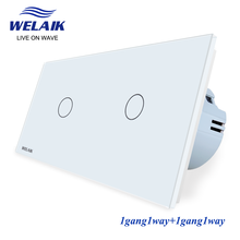 Welaik-interruptor de luz led, padrão europeu, 1 corrente, 1 cortina + 1 cinta, vidro cristal, painel de parede, touch screen, 220v, a2911cw 2024 - compre barato