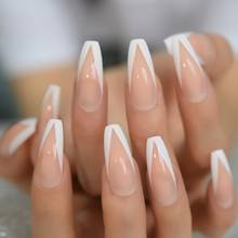 White French Ballerina Fake Nails Natural Nude Glossy Coffin Flat False Nail Tips for Salon Party Faux Ongle Free Adhesive Tapes 2024 - buy cheap