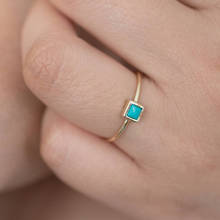 Anillo de Plata de Ley 925 con una sola piedra, accesorio geométrico, cuadrado, rectangular, turquesa, anillo de compromiso Simple 2024 - compra barato