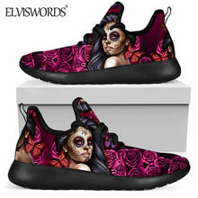 ELVISWORDS-zapatos góticos a la moda para mujer, Zapatillas de malla tejidas con patrón de flores y Calavera, calzado informal vulcanizado, novedad de 2020 2024 - compra barato
