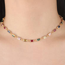 Funmode Creative Fashion Multicolor Cubic Zirconia Baguette Choker Necklace for Women Wholesale FN10 2024 - buy cheap