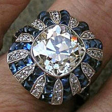 Роскошное кольцо с квадратным фианитом белого цвета, винтажные Свадебные кольца с микро-паве и синим кристаллом обещания для женщин, модные ювелирные изделия 2024 - купить недорого
