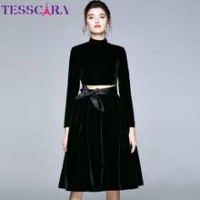 TESSCARA Women Autumn & Winter Velvet Dress Festa High Quality Elegant A-line Party Robe Femme Vintage Designer Black Vestidos 2024 - buy cheap