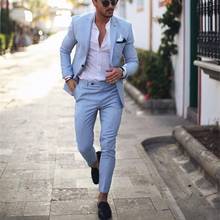 Light Blue Tuxedo Men Suits for Wedding 2Pieces Business Suit Blazer Peaked Lapel Costume Homme Terno Party Suits(jacket+pant) 2024 - купить недорого