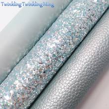 BLUE Glitter Fabric, Pearlized Litchi Faux Leather Fabric, Synthetic Leather Sheets For Bow A4 8"x11"  Twinkling Ming XM274 2024 - buy cheap