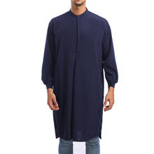 Camisa masculina muçulmano jubthobe, roupa kaftan dubai islâmico turquia oriente médio, roupa de manga comprida com gola redonda 2024 - compre barato