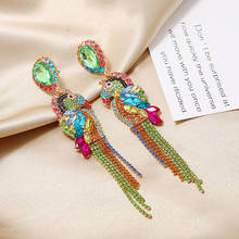 New Bird-Shaped Colorful Rhinestone Metal Long Dangle Drop Earrings Fine Crystals Chain Tassels Jewelry Accessories For Women 2024 - buy cheap