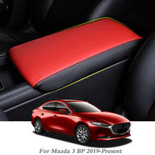 Almofadas de apoio de braço automotivo, capa de couro para console central de apoio, acessórios internos para mazda 3 bp 2019-presente 2024 - compre barato