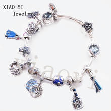 Xiaoyi vestido de flocos de nece azul s925, vestido noturno, coroa, estrela, cavalo, pingente suave, pulseira de alta qualidade para namorada feminina, 2020 2024 - compre barato