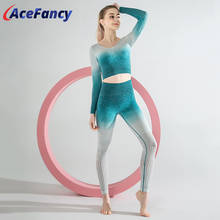Acefancy Energy-Conjunto de Yoga para mujer, Top corto de manga larga con degradado, Leggings de cintura alta, sin costuras, ropa de Fitness, T6090 2024 - compra barato