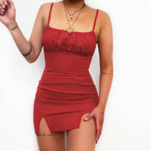 Women Fashion Sleeveless Spaghetti Strap Double Split Dress Stylish Solid Color Bodycon Slim Mini Dress 2024 - buy cheap