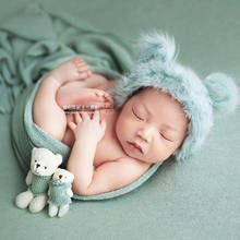 Adereços para fotos de recém-nascidos, 2 peças, chapéu de malha de coelho + boné de urso, boné de foto de bebê, brinquedo de pano, acessórios de estúdio de fotografia 2024 - compre barato