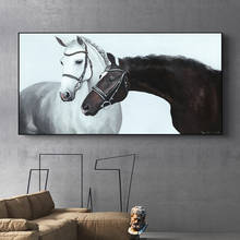 Pintura al óleo Original abstracta, lienzo de caballos blancos y negros, carteles e impresiones escandinavos, arte de pared, pintura para sala de estar 2024 - compra barato