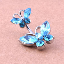 Surgical Stainless Steel zircon Blue Pink Crystal Butterfly Belly Button Ring Woman Body Piercing Navel Ring Sexy Jewelry 2024 - buy cheap