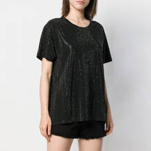 Футболка OUMENGKA женская оверсайз с блестками, свободная популярная рубашка с коротким рукавом, модный топ в Корейском стиле, на лето, 2021 2024 - купить недорого