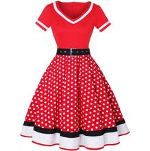 Vestido plisado de verano de talla grande para mujer, traje Retro de los años 50 y 60, Estilo Vintage Rockabilly con cinturón de lunares, manga corta, informal, para fiesta, 2020 2024 - compra barato