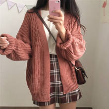 Simple Casual Oversized Sweater Women Loose V Neck Slim Knit Sweater Woman Autumn and Winter Korean Warm Cardigan Feminino 2024 - buy cheap
