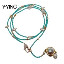 Y · YING-collar largo de perlas blancas de Keshi, amazonita peruana azul Natural, colgante de perlas blancas de Mabe, collar de cadena para suéter de 54" 2024 - compra barato