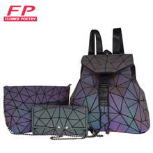 Women Backpack School Bag For Teenagers Girls Geometric  Shoulder Bags Women Clutch Purse Bag Set 3 Pcs Luminous Backpacks Purse 2024 - buy cheap