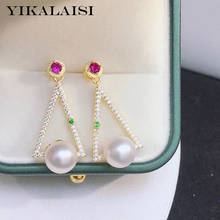 YIKALAISI-pendientes de plata de ley 925 para mujer, joyería para mujer, aretes de perlas de agua dulce naturales Oblato de 9-10mm, novedad de 2021, venta al por mayor 2024 - compra barato