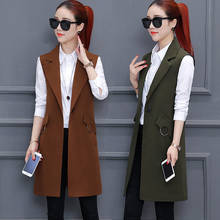 New 2021 New Spring Autumn Ladies Women Vest Coat Korean Midi Slim Sleeveless Suit Waistcoat Casual Colete Jacket Gilet Femme 2024 - buy cheap