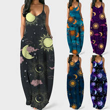 Moon Stars Printed Casual Women Maxi Dress Summer Dresses V-neck Sleeveless Loose Long Dress Plus Size Women Clothes Vestidos 2024 - buy cheap