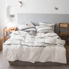 Jogo de cama de algodão com listras, 3/4 pçs, jogo de cama simples e com edredon e lençol 2024 - compre barato