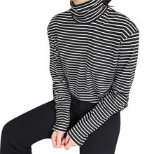 High-neck striped bottoming shirt Slim long-sleeved T-shirt female loose college style autumn and spring ladies clothes 2020 2024 - buy cheap