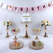 Conjunto de suporte dourado para bolo, 7 pçs, sobremesa, exibição, pedestal, casamento, aniversário, festa, cupcake, prato, cremalheira 2024 - compre barato