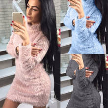 Hairy Turtleneck Long Sleeve Sweater Dress Fashion Autumn Winter Jumper Mini Dresses Ladies Sexy Winter Dress bodycon pullover 2024 - buy cheap