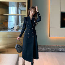 2020 Elegant Winter High-end Women's Dress Fashion Black Turn-down Collar Double Breasted Slim Long Trench Classy Ladies Coats 2024 - buy cheap