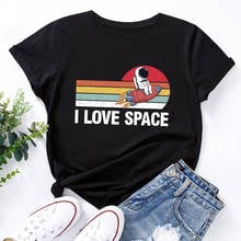 Camisetas estampadas de astronauta espacial para mujer, Tops de manga corta 100% algodón, camisetas informales para mujer, ropa de verano 2024 - compra barato