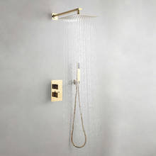 Матовый золотой настенный ванный комплект для душа, смеситель для ванны, кран из твердой латуни, качественный квадратный дождевой смеситель для душа 2024 - купить недорого