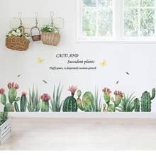 Adesivos de parede de cactus com rodapé, decoração para quarto e sala de estar, mural de decoração para casa, planta verde, adesivos removíveis, papel de parede 2024 - compre barato