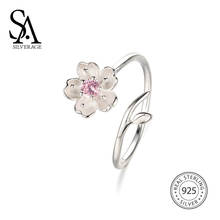 SA SILVERAGE 925 Sterling Silver Adjustable Flower Rings For Women Fine Jewelry Trendy Party Pink AAA CZ Ring 2020 New Arrivals 2024 - buy cheap