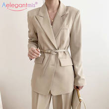 Blazer feminino casual solto aelegantmica, jaqueta estilo coreana, de manga longa, com bolsos, para escritório, negócios, casaco e jaqueta 2024 - compre barato