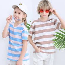 Camiseta de manga corta para niños y niñas, ropa de verano a rayas de colores, estilo deportivo informal, de algodón, a la moda 2024 - compra barato
