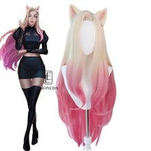 KDA Baddest Ahri Cosplay Wigs LOL KDA Cosplay Blonde Mixed Pink Wigs with Ears Heat Resistant Synthetic Hair 2024 - buy cheap