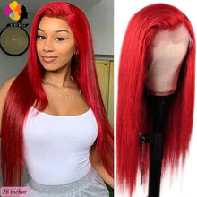 Red Burgundy 13*4 Lace Front Human Hair Wig For Women Brazilian Straight 150% Remy Lace Front Wig Pre Plucked Remyblue Hair Wig 2024 - buy cheap