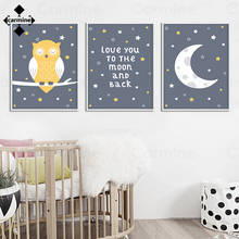 Decoração do quarto do bebê desenhos animados lua estrela imagem da lona bonito coruja arte da parede pintura moderna nórdico cartaz e impressão decoração do quarto dos miúdos 2024 - compre barato