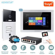 Homsecur 7 "tuya app controlado com fio wifi sistema de interfone de telefone video da porta com impressão digital e acesso ic para 2-apartamentos 2024 - compre barato