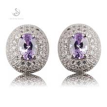 SHUNXUNZE Cute Engagement Wedding Stud earrings Jewelry & Accessories for women Light purple Cubic Zirconia Rhodium Plated R3183 2024 - buy cheap